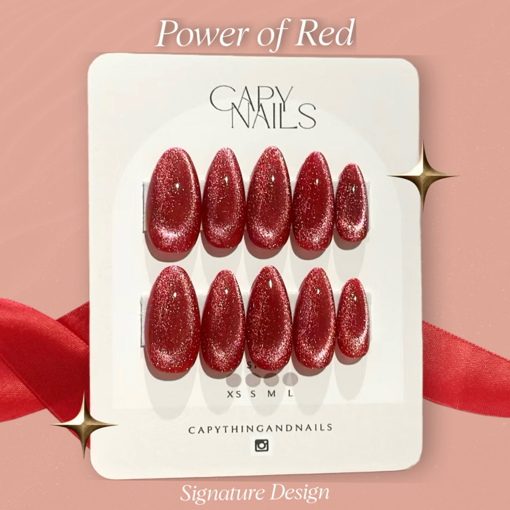 🇹🇭Power of red♥️เล็บปลอมสีแดงลูกแก้ว สีเจลแท้100% เปลี่ยนทรงเล็บได้จ้ะ