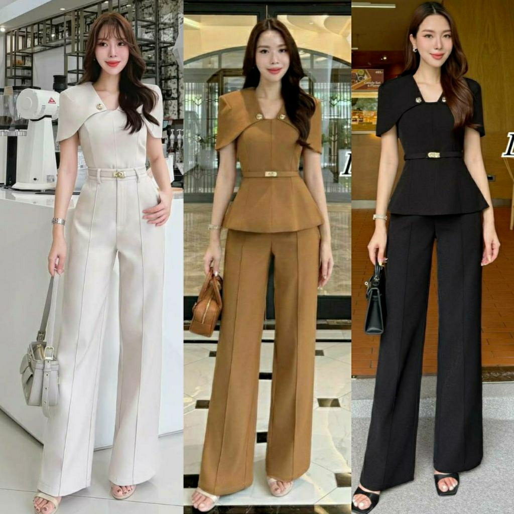 (S-XL)  Lover's Shop📣พร้อมส่งเซ็ทเสื้อคลุมไหล่+กาเงขายาว+เข็มขัดทรงสวยเรียบหรูดูดี4