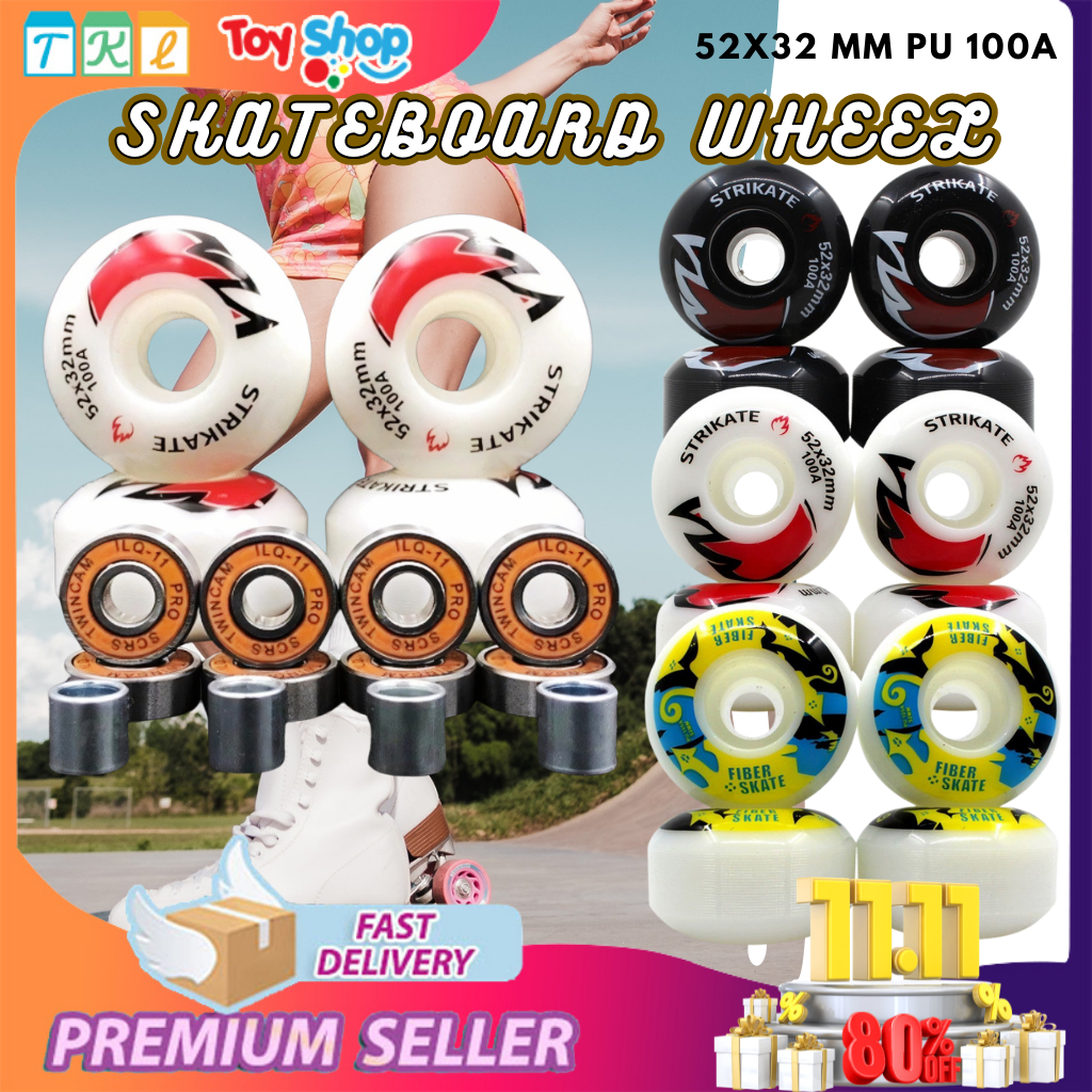 ล้อสเก็ตบอร์ด  STRIKATE ล้อPU ล้อ100A  54 × 32 mm แถมฟรีแบริ่ง ABEC11 Double Rocker Extre
