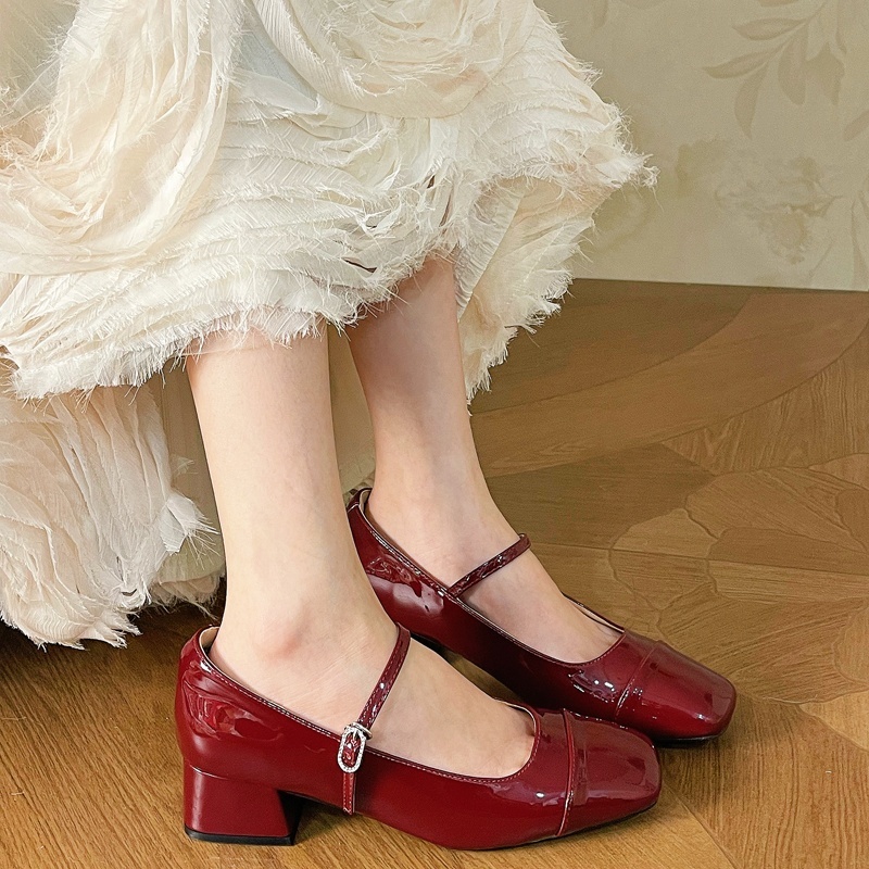 รองเท้าหนังส้นตึกแฟชั่นสตรี สไตล์ฝรั่งเศส Mary Janes หนังสิทธิบัตร สวมใส่สบาย ไซส์ 35-40 - รูปที่ 3