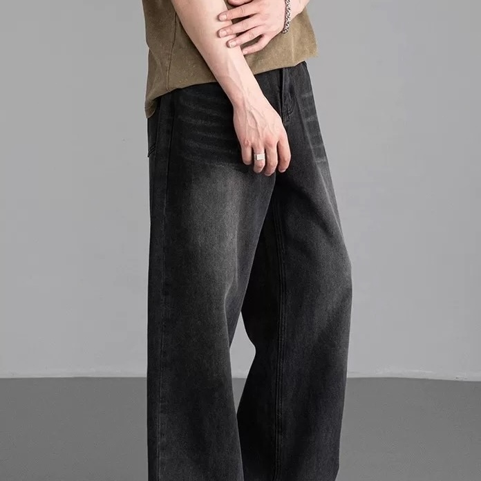 BLAZE ผู้ชายวินเทจล้างกางเกงยีนส์ตรงพอดีหลวมกางเกง 5 สี M-3XL ขนาดเอวสูงกว้างขากางเกง - รูปที่ 2