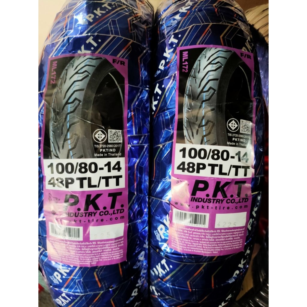 ยางนอก 100/80-14 pkt (TL) แบบไม่ใช้ยางใน 1 เส้น