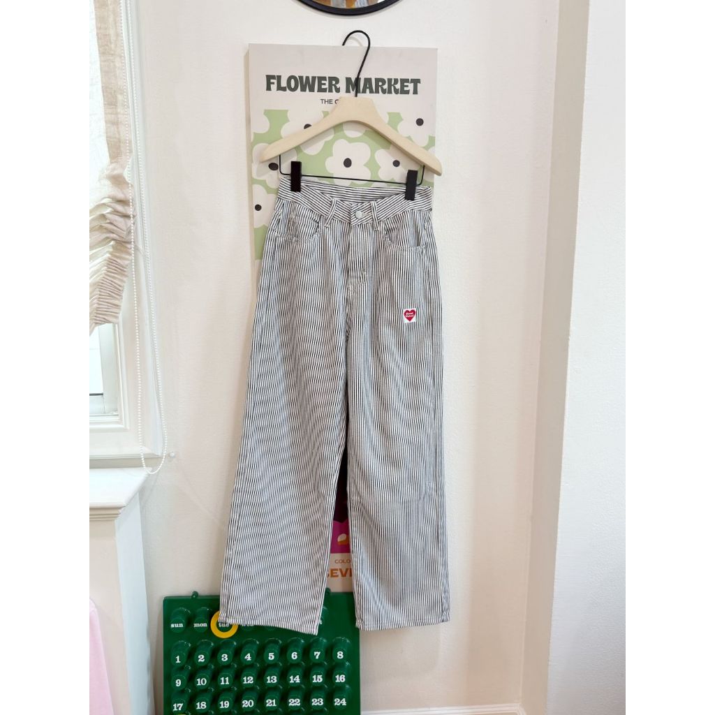 Jonny pants กางเกงขายาวทรงกระบอกลายริ้วตรง งานปักลายหัวใจ ❤️ (พร้อมส่ง) - รูปที่ 6