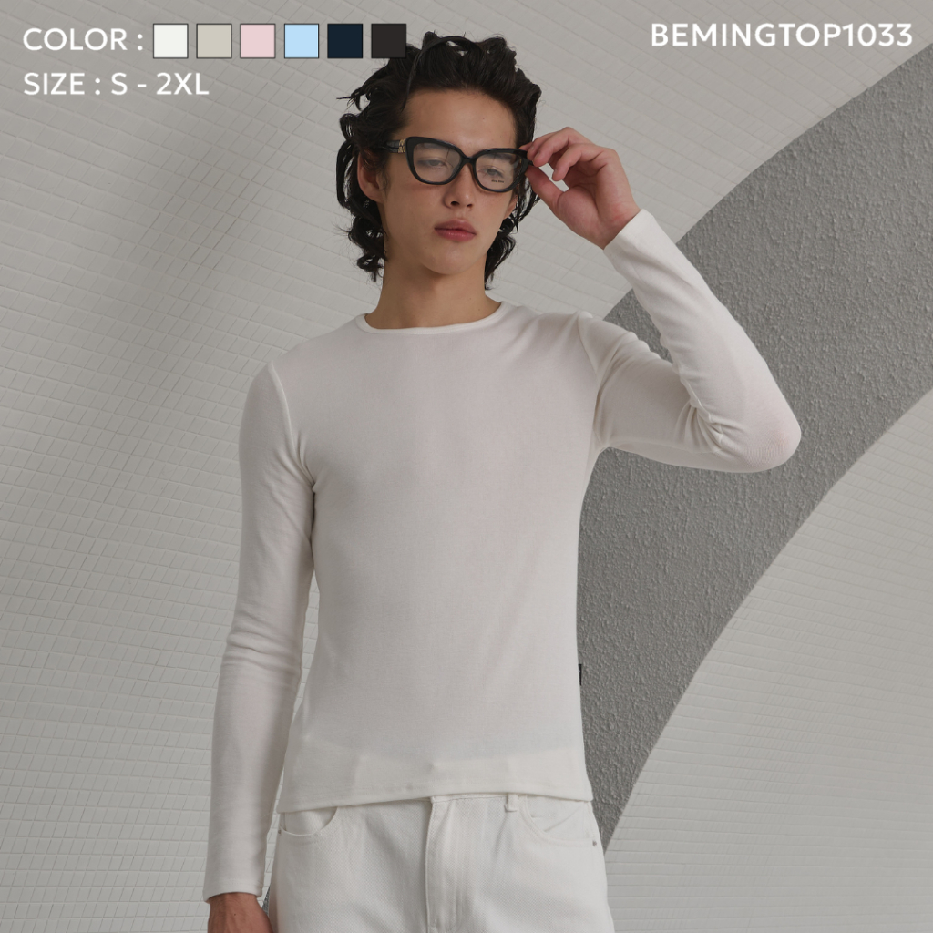 Bemingtop1033(S-2XL)-BMG Long Sleeve Basic — สไตล์เรียบง่าย ใส่ได้ทุกฤดู