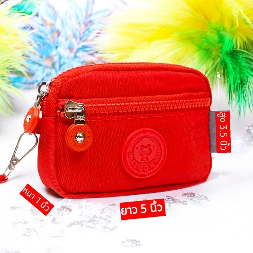 💕กระเป๋าสตางค์ใบกลาง ขนาด 5 นิ้ว 2 ซิป💕แบรนด์แท้(LINGKY LK-2020) กระเป๋าใส่เหรียญมีสายคล้องมือ ใส่บัตร ธนบัตร คลัทช์ - รูปที่ 2