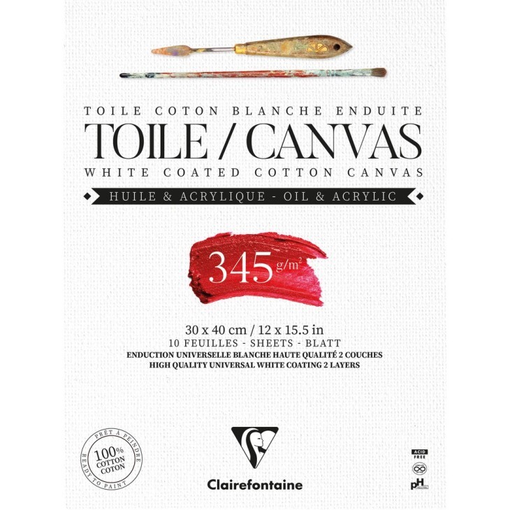 Clairefontaine T.de Lys cotton 345g 10sh pad 30x40 (C975223C) / ผ้าใบ cotton100% สีขาว สำหรับสีน้ำมั