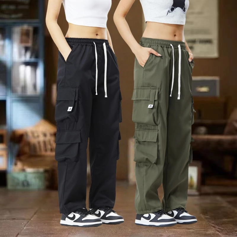 พร้อมส่งจากกทม กางเกงสีดํา cargo pants กางเกงคาร์โก้ผู้หญิงแฟชั่นอเนกประสงค์ย้อนยุคอเมริกัน 2025 รูปแบบใหม่ การออกแบบกระ