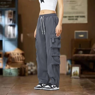 พร้อมส่งจากกทม กางเกงสีดํา cargo pants กางเกงคาร์โก้ผู้หญิงแฟชั่นอเนกประสงค์ย้อนยุคอเมริกัน 2025 รูปแบบใหม่ การออกแบบกระ