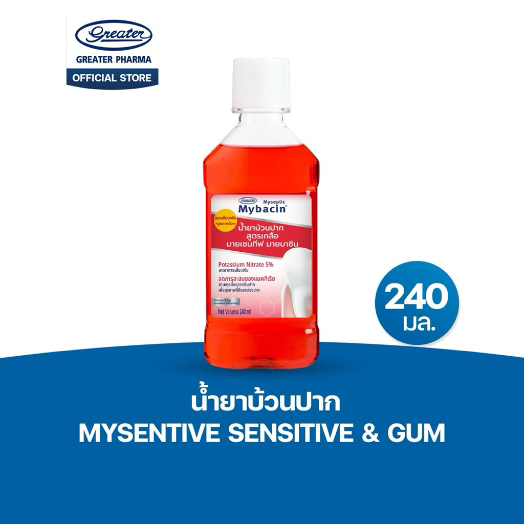 Greater น้ำยาบ้วนปากมายเซ็นทีฟพลัส ช่วยลดอาการเสียวฟันมาก ขนาด240ml