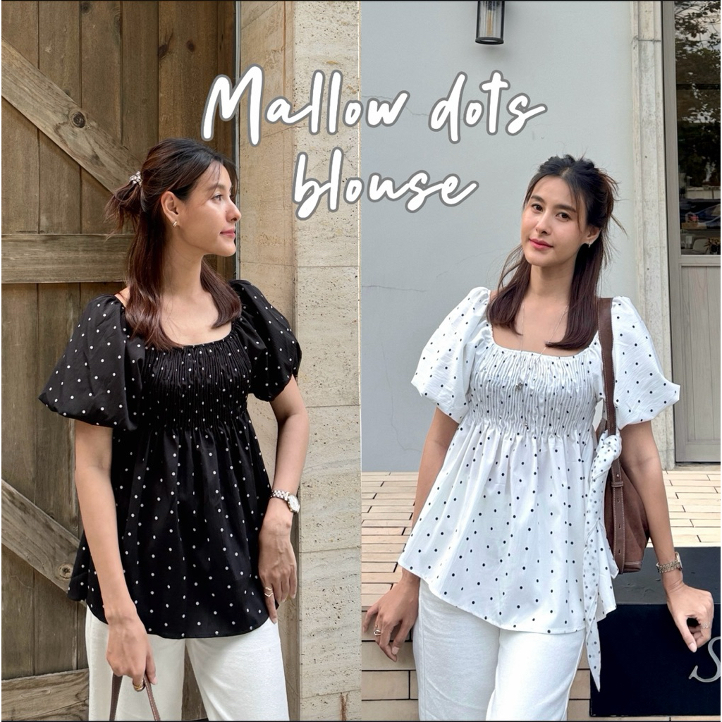 19JAN.STUDIO : MALLOW DOT BLOUSE เสื้อแขนบอลลูน ลายจุด ทรงคอเหลี่ยม