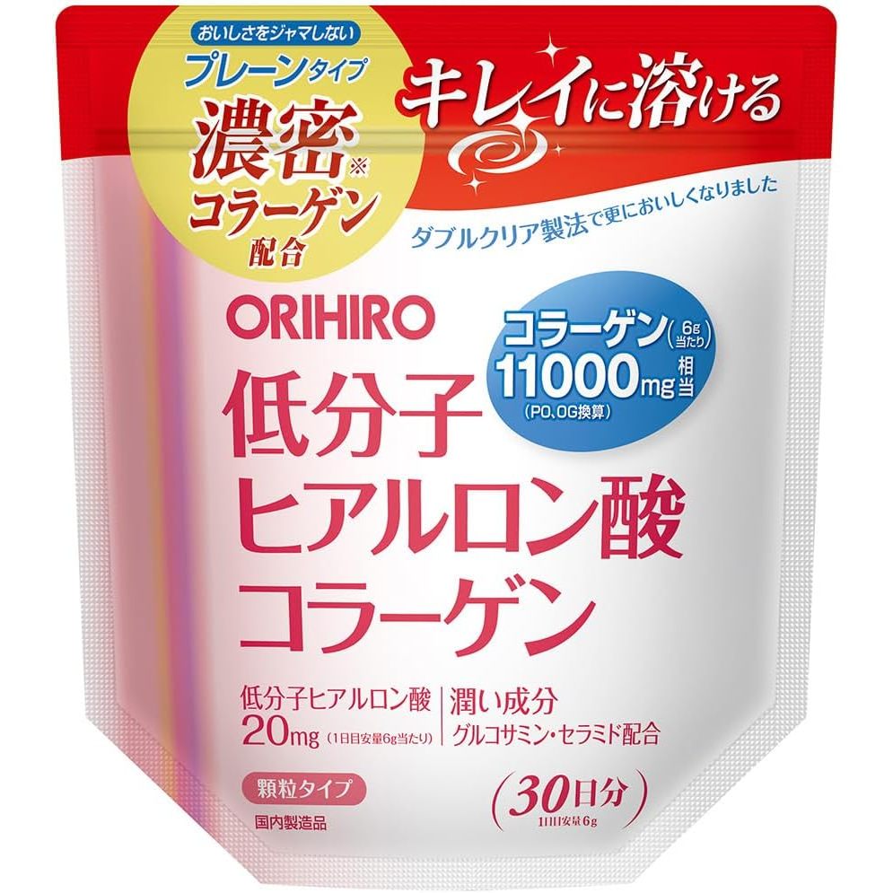 Orihiro Low Molecular Weight Hyaluronic Acid Collagen Bag 180g with Glucosamine and Ceramide
