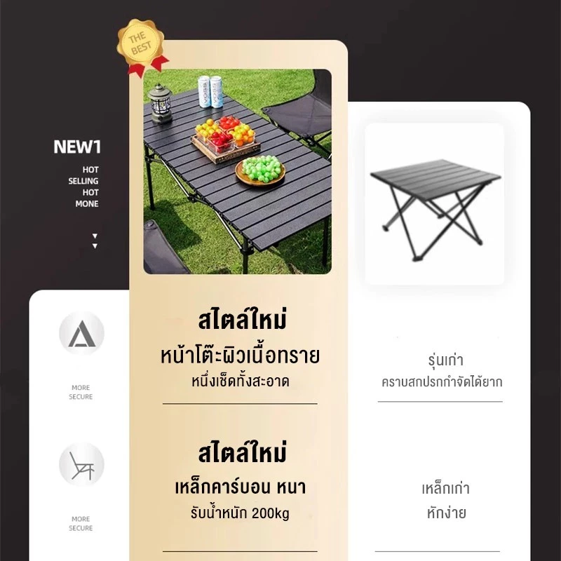 โต๊ะแคมป์ปิ้ง เก้าอี้แคมป์ปิ้ง อุปกรณ์แคมป์ปิ้ง รับน้ำหนักได้ถึง 300กก 90/120/CM thumbnail 6