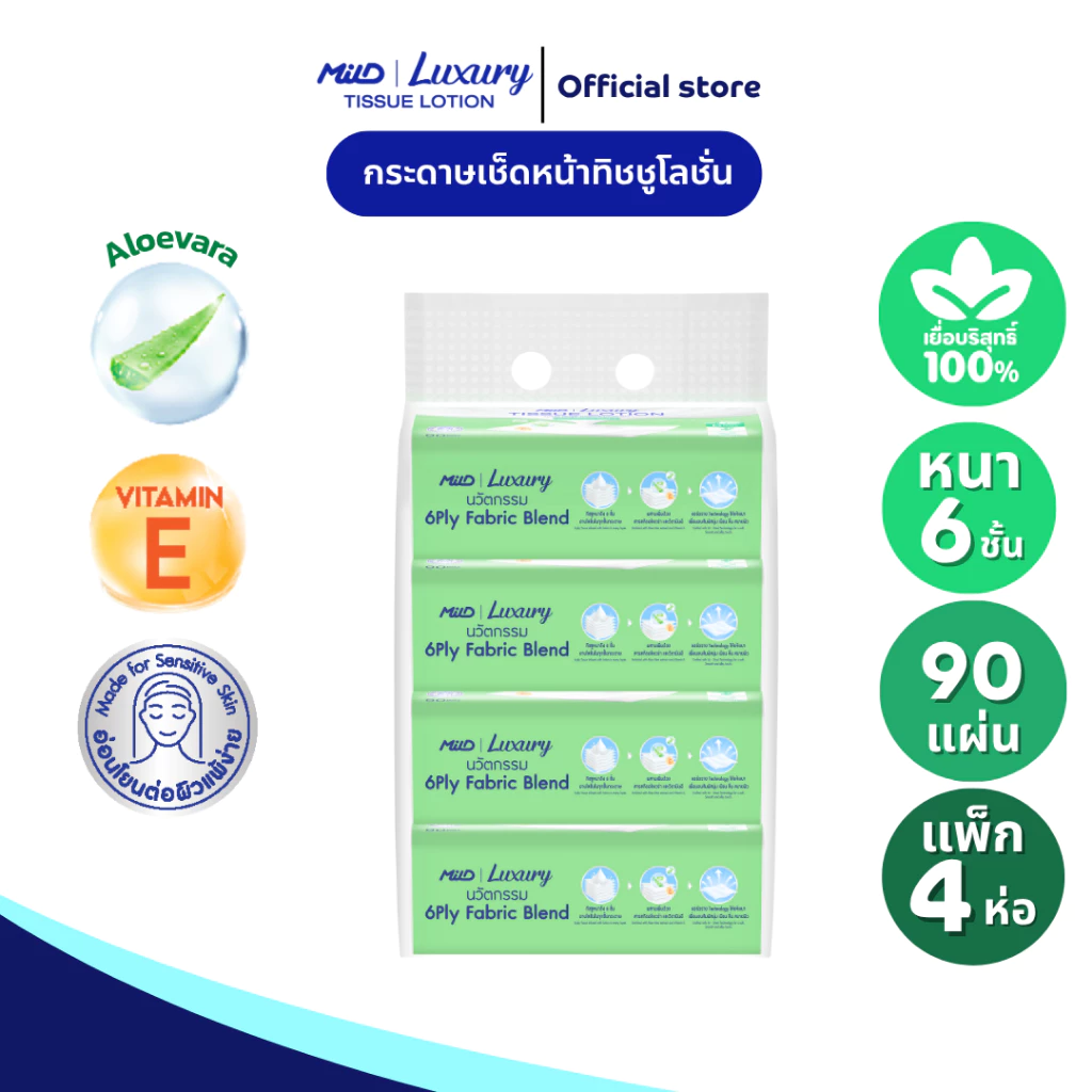 มายด์ ลักชูรี่ นูริชซอฟท์ ทิชชูโลชั่น หนา 6 ชั้น 90 แผ่น แพ็ค 4 ห่อ Mild Luxury Tissue Lotion 6 ply: Nourish thumbnail 9
