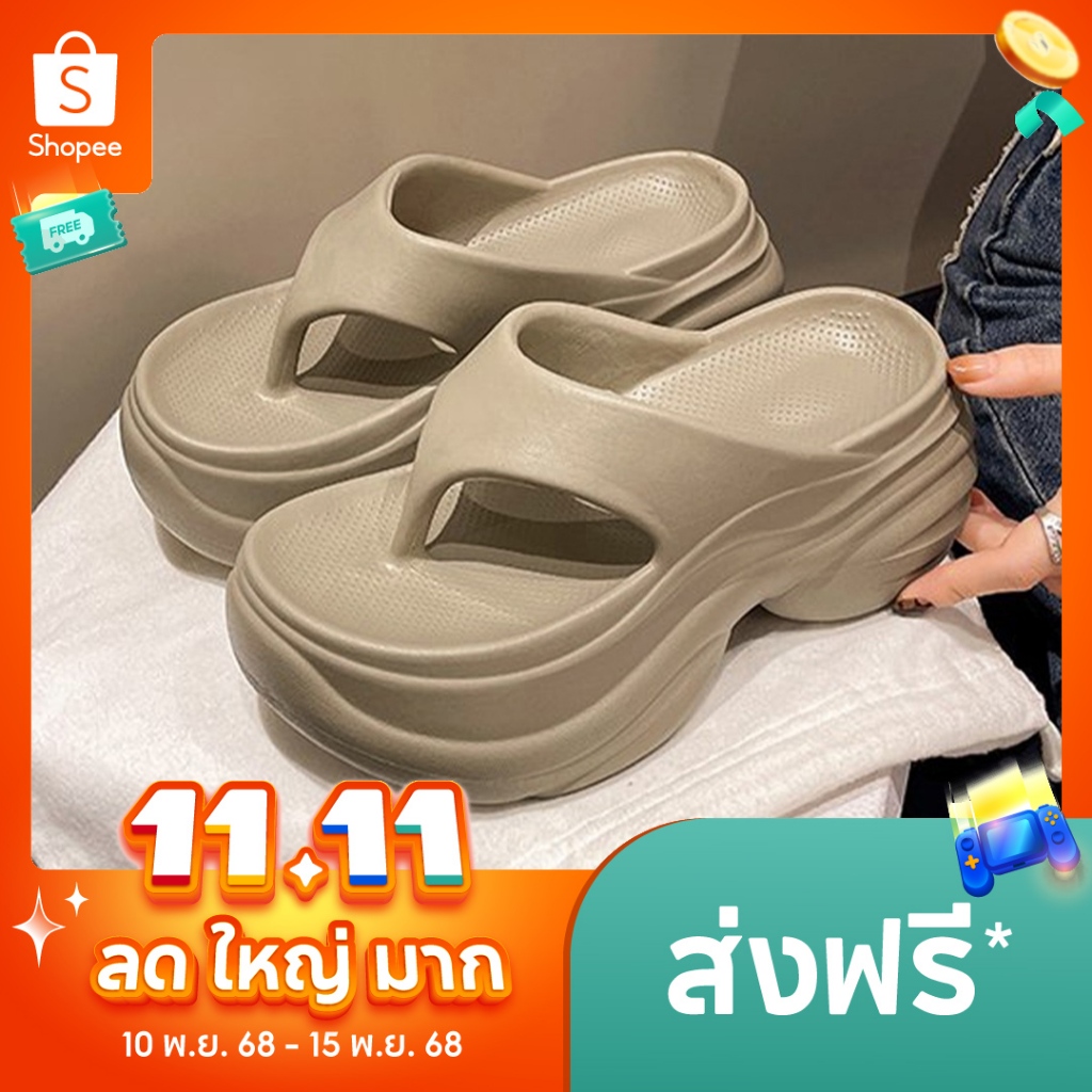 YaaKu รองเท้าแตะหญิง 2025 รุ่นใหม่ หนาพื้น เพิ่มความสูง สวมใส่สบาย เรียบง่าย ทันสมัย ใส่ได้ทุกฤดูร้อน