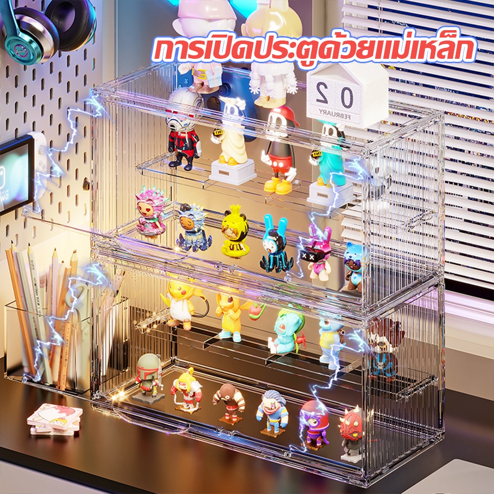 ตู้โชว์โมเดลมีไฟ ตู้ใส่โมเดล กล่องโมเดล มีให้เลือก 6 สี วางซ้อนกันได้ ทำจาก PET เหมาะสำหรับพนักงานออฟฟิศ ขายดี