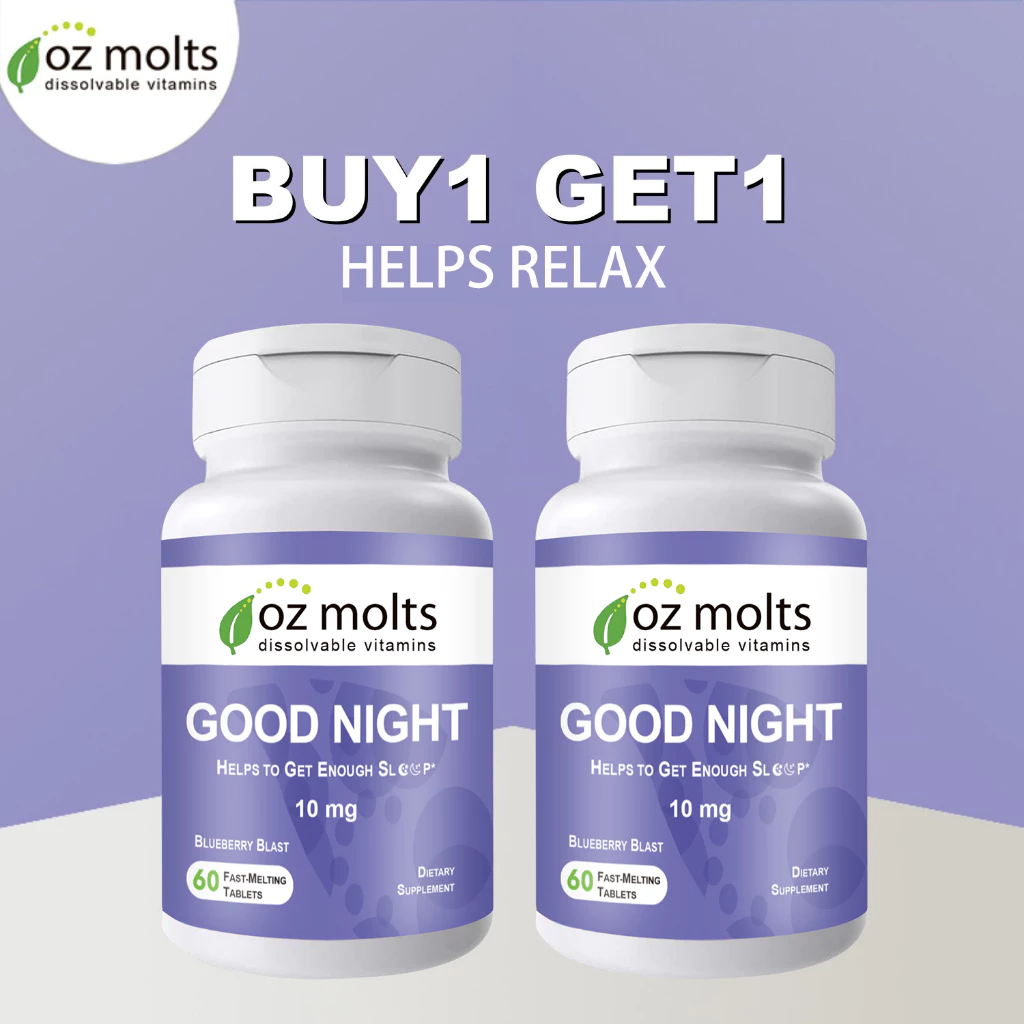 Ozmolts Good Night Tablets บรรเทาความเครียด ช่วยผ่อนคลาย Relieve Anxiety อาหารเสริมเพื่อสุขภาพ 60แท็บเล็ต