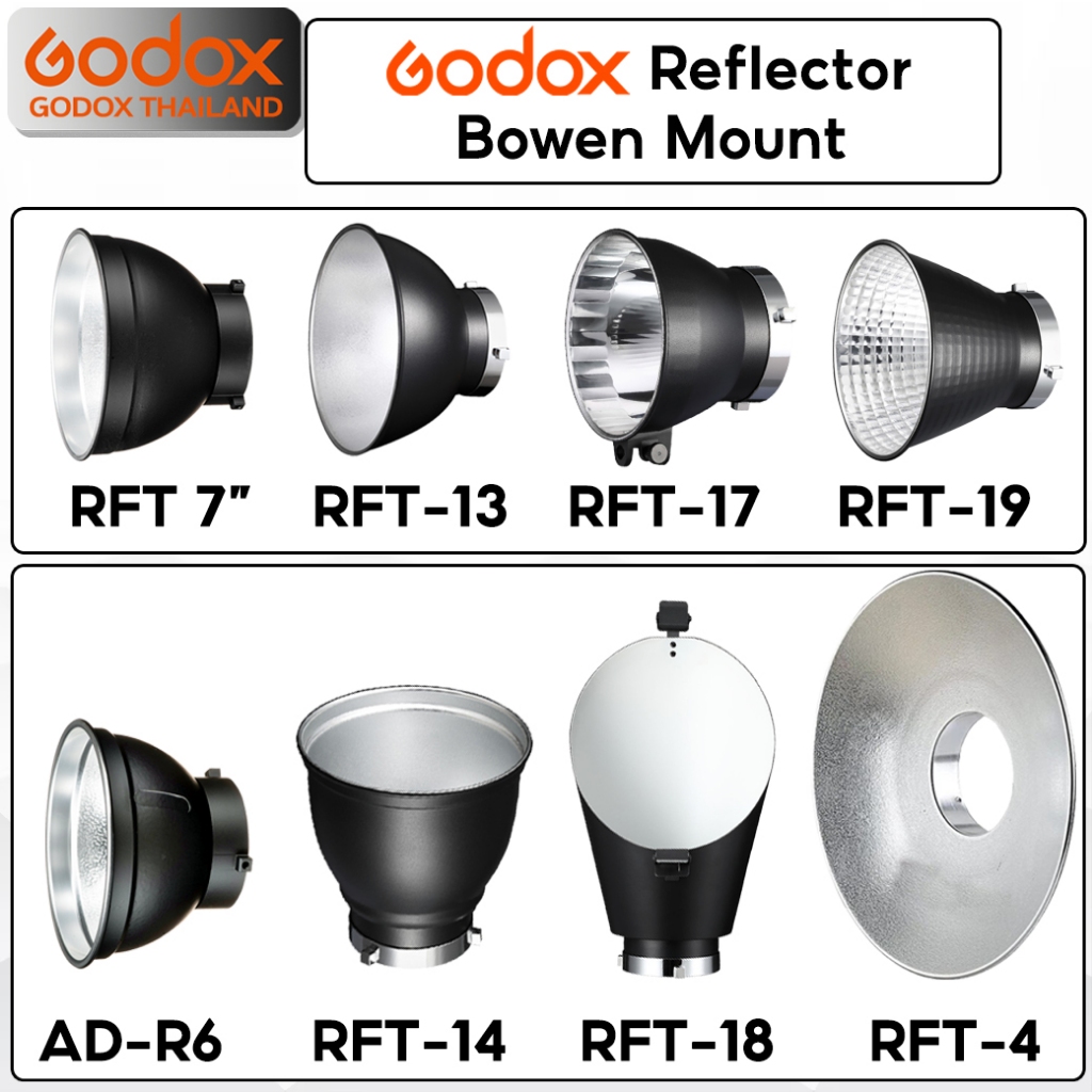 Godox Reflector RFT 7inch, RFT-4, RFT-13, RFT-14, RFT-17, RFT-19, AD-R6 - Bowen Mount / Godox Thailand