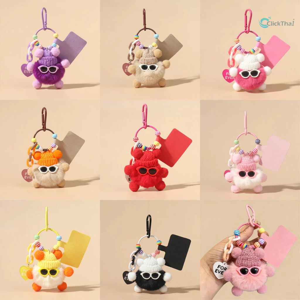 (พร้อมส่ง)พวงกุญแจ ประดับปอมปอม ขนาดเล็ก หลากสี ห่วงโซ่แขวนโทรศัพท์ลูกถ่านหินขนาดเล็กมอนสเตอร์,จี้ตุ๊กตาตุ๊กตาตุ๊กตา