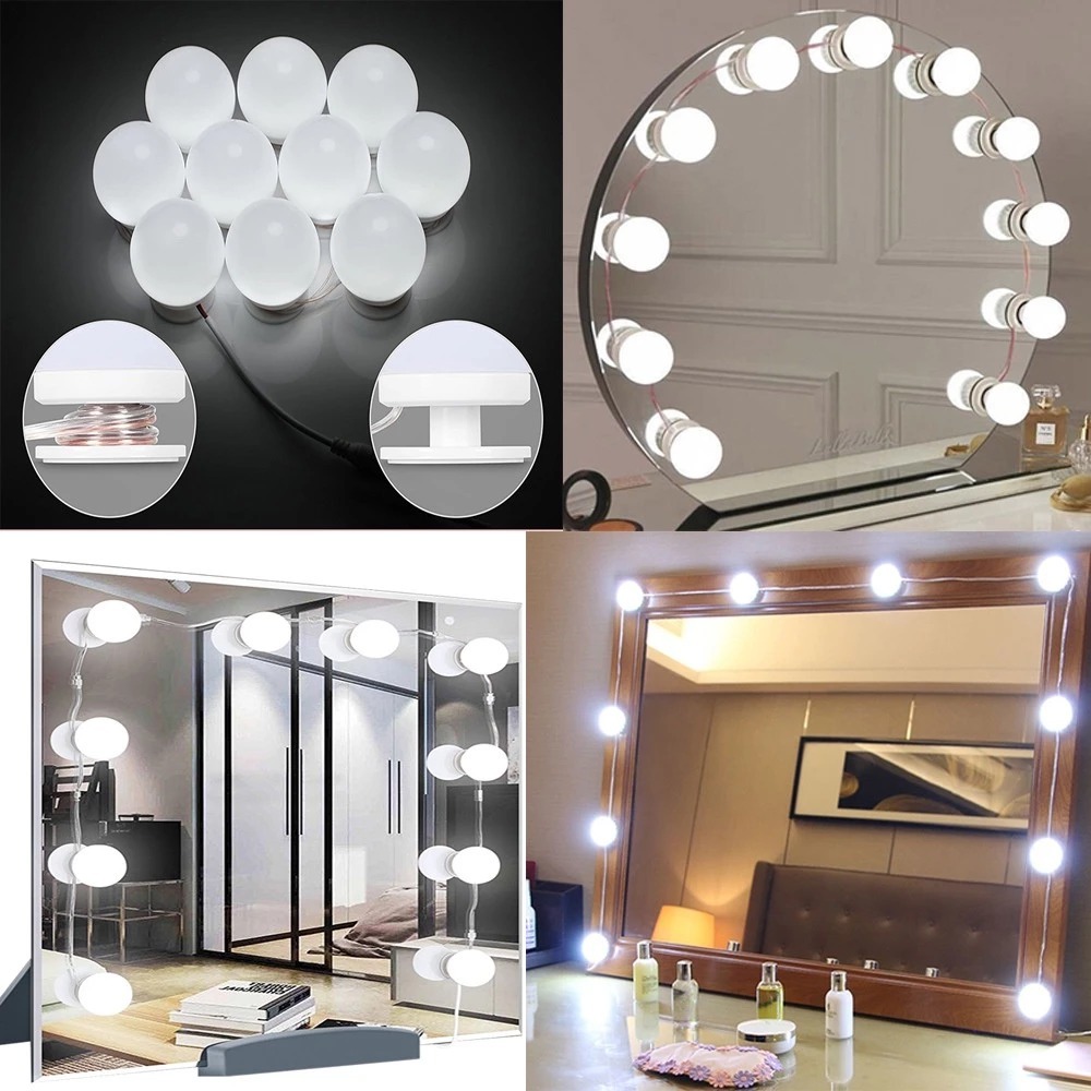 กระจกไฟแต่งหน้า ไฟแต่งหน้า ไฟติดกระจก ปรับสีได้3สี pack 10led Mirror Lights