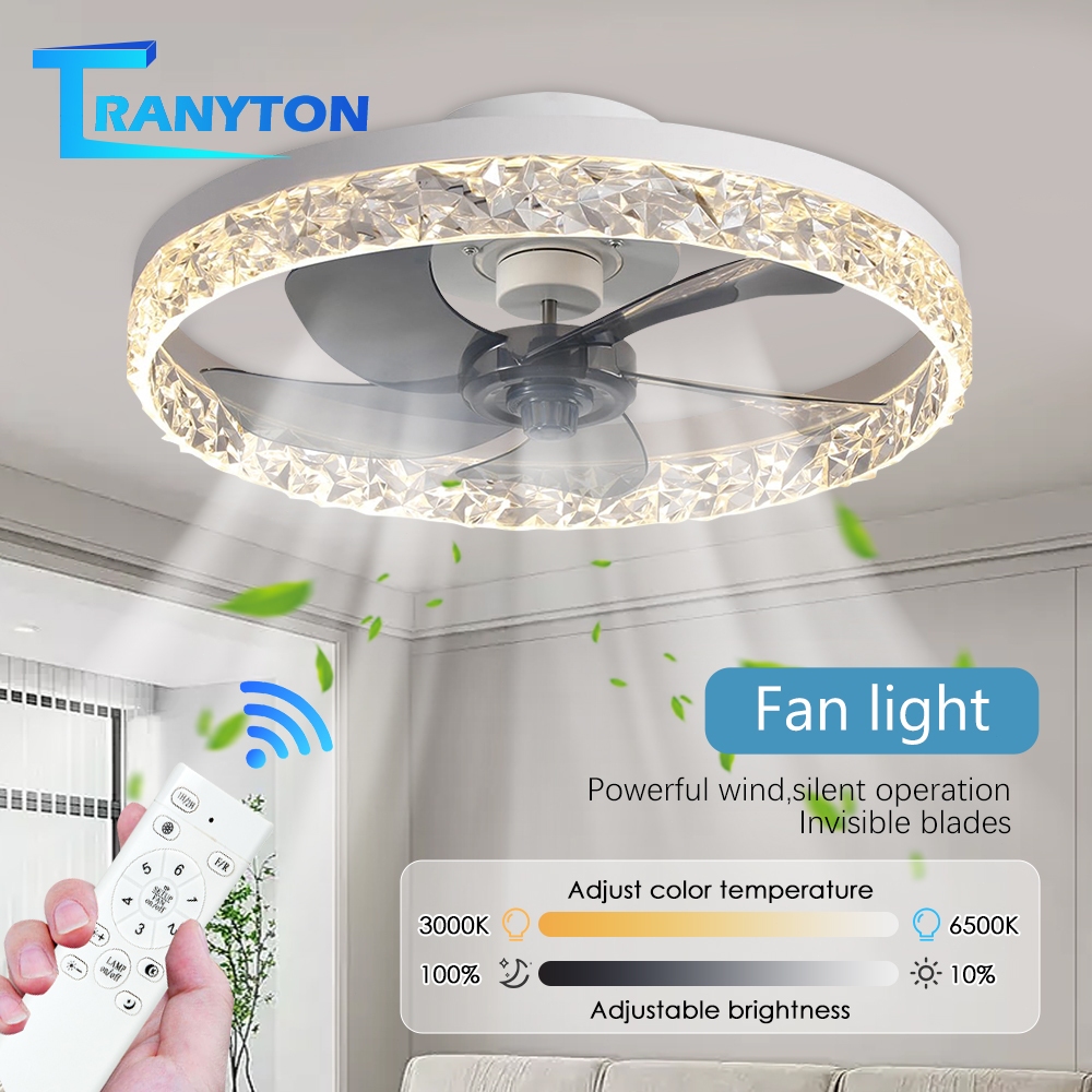 ไฟพัดลมเพดาน Diamond โคมไฟระย้าใบพัดเนื้อไม้  เปลี่ยนสีไฟได้ 3 สี มีรีโมทควบคุม Ceiling Fans with Li