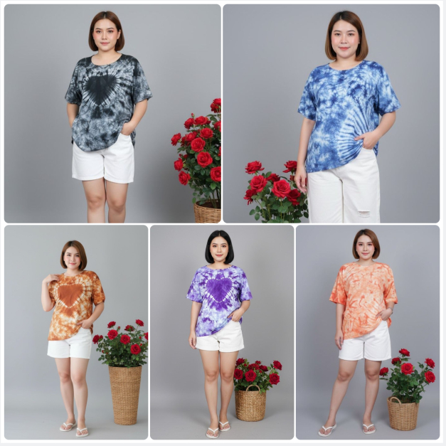 เสื้อเดี่ยวแขนสั้นมัดย้อม  ไซส์รอบอก 46-48 นิ้ว