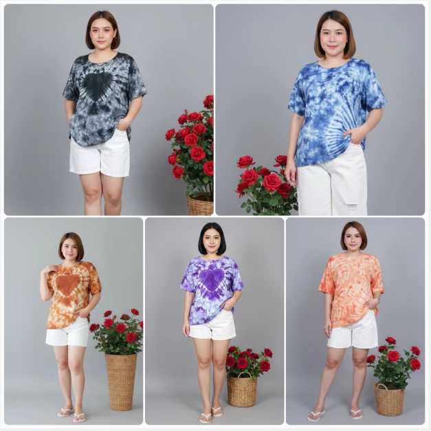 เสื้อเดี่ยวแขนสั้นมัดย้อม  ไซส์รอบอก 46-48 นิ้ว