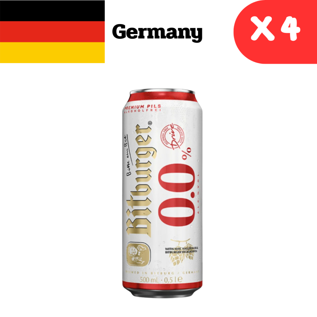 🌟พร้อมส่ง🌟Bitburger Pilsner Drive (alcohol-free) 500 ml. 0.0% Can 4 can บิทเบอร์เกอร์ พิลส์เนอร์ ไดรฟ์ 500 มล. 0.0%