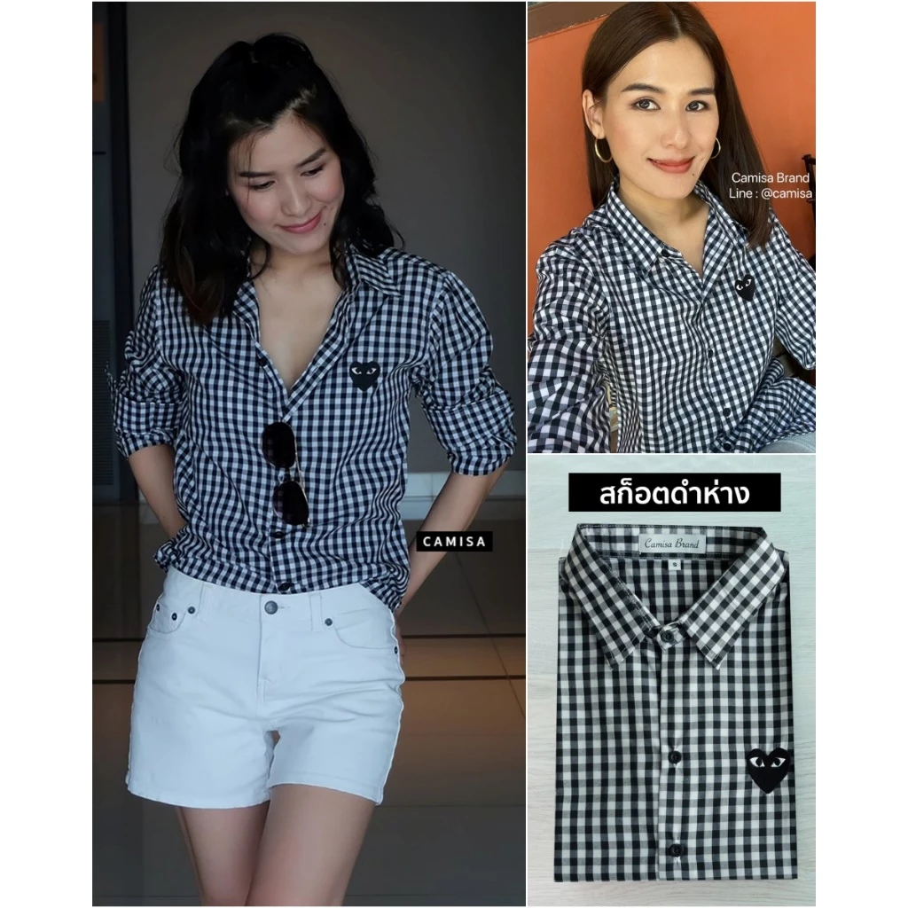 (P04 สก็อตดำห่าง-ใจดำ) ผ้าCottonคุณภาพดี เสื้อทำงาน เสื้อใส่เที่ยว