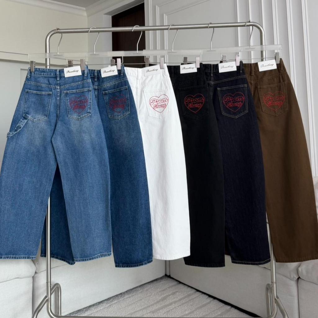 PTJ30309 Amber Heart กางเกงยีนส์ขากระบอกทรง Barrel Slim ปักหัวใจ PROMTHONG