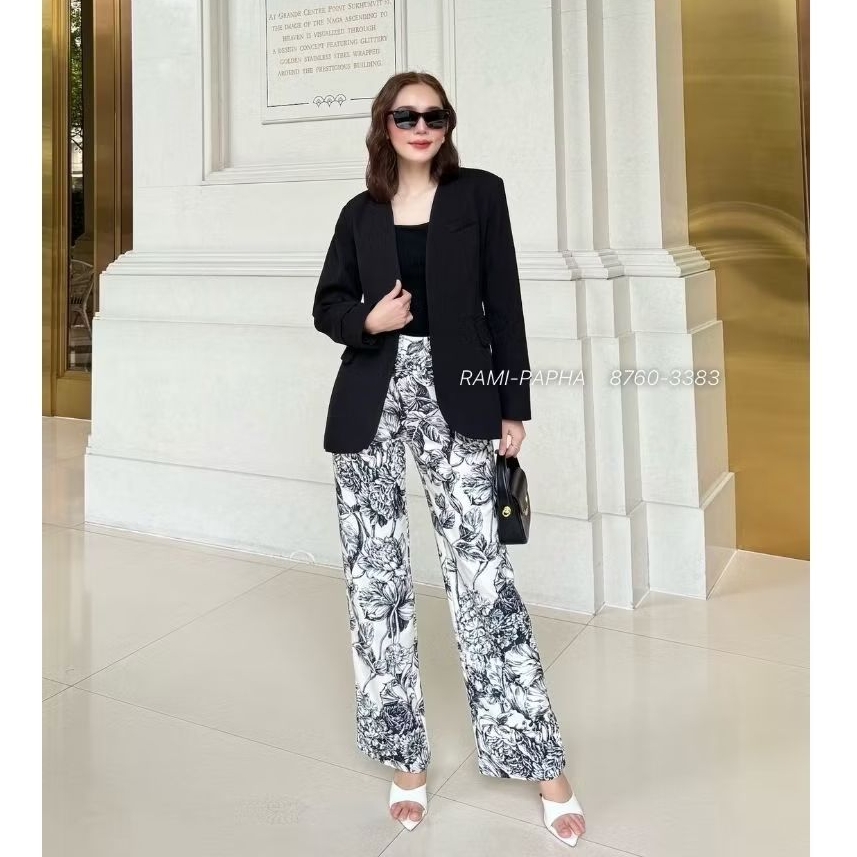 RAMI-PAPHA สูทสีดำ + เสื้อกล้าม + กางเกงพิมพ์ลาย 8760-3383