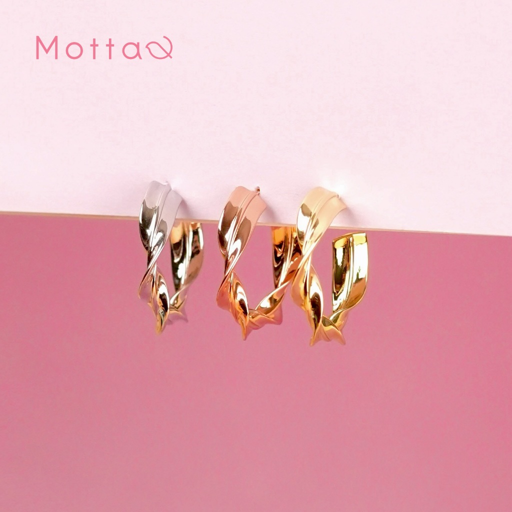 Motta Earring ต่างหูห่วงชุบทองคำขาว สไตล์แฟชั่นทรงเกลียว