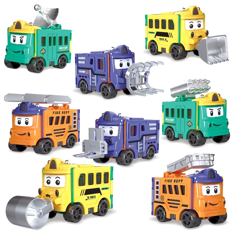 รถของเล่นแปลงร่างและพลิกกลับได้สำหรับเด็ก รถก่อสร้างการ์ตูนเพื่อการศึกษา รถของเล่น ของขวัญวันเกิด - รูปที่ 3