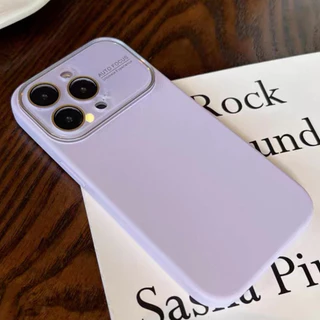 เคสนิ่ม เคสกำมะหยี่ สีพื้นพร้อมเลนส์กระจก สีม่วง for iPhone 17 17promax 16 pro max 15 pro max 14 pro max 11 12 13 16plus