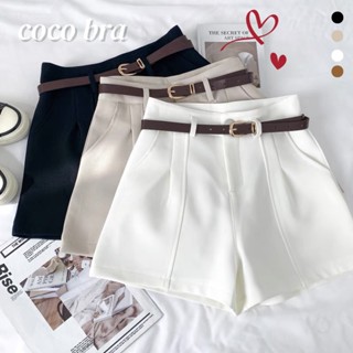 🌸พร้อ​มส่ง🌸กางเกงขาสั้นเอวสูงผู้หญิง ผ้าฝ้ายคัตตอล ผ้าสูท กา…