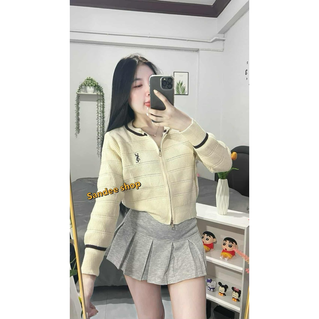 งานเสื้อไหมพรมแขนยาว แต่งซิปบนล่างใช้งานได้จริงสวยหรูดูเก๋