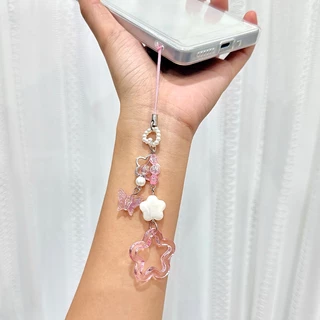 โบว์โทรศัพท์มือถือจี้ลูกปัดดาว Uดิสก์ Keyfobกล้องจี้โซ่หวานน่ารักโทรศัพท์โซ่ลูกปัดหูฟังจี้อเนกประสงค์สาวหัวใจโทรศัพท์โซ่