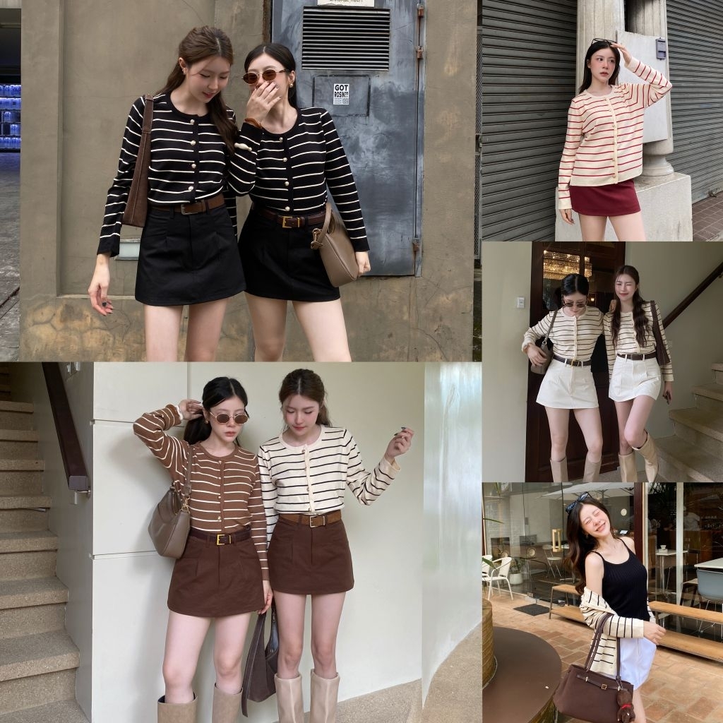 เสื้อคลุมคาร์ดิแกนผ้าริ้วไหมพรม