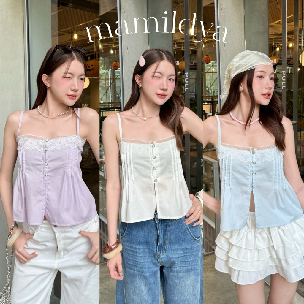 สายปรับได้🌟Mamildya.shop🌟เสื้อสายเดี่ยวบอลลูน ทรงยอดฮิต เนื้อผ้าตารางสีละมุนมากๆ/ S1-5/TOT-ลูน1