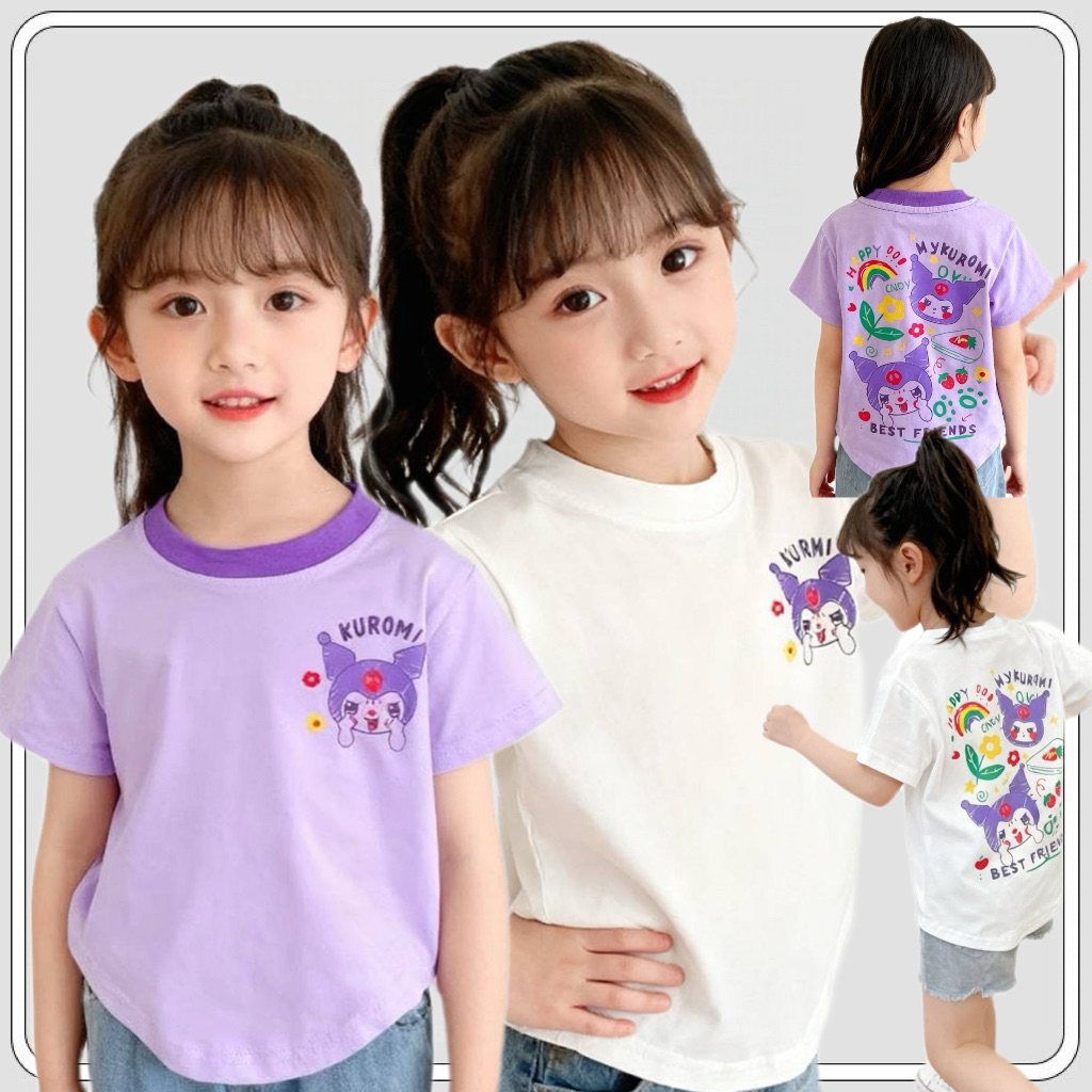 MC106  เสื้อยืดคอกลม แขนสั้น ผ้าไหมนม พิมพ์ลายการ์ตูน สำหรับเด็กผู้หญิง