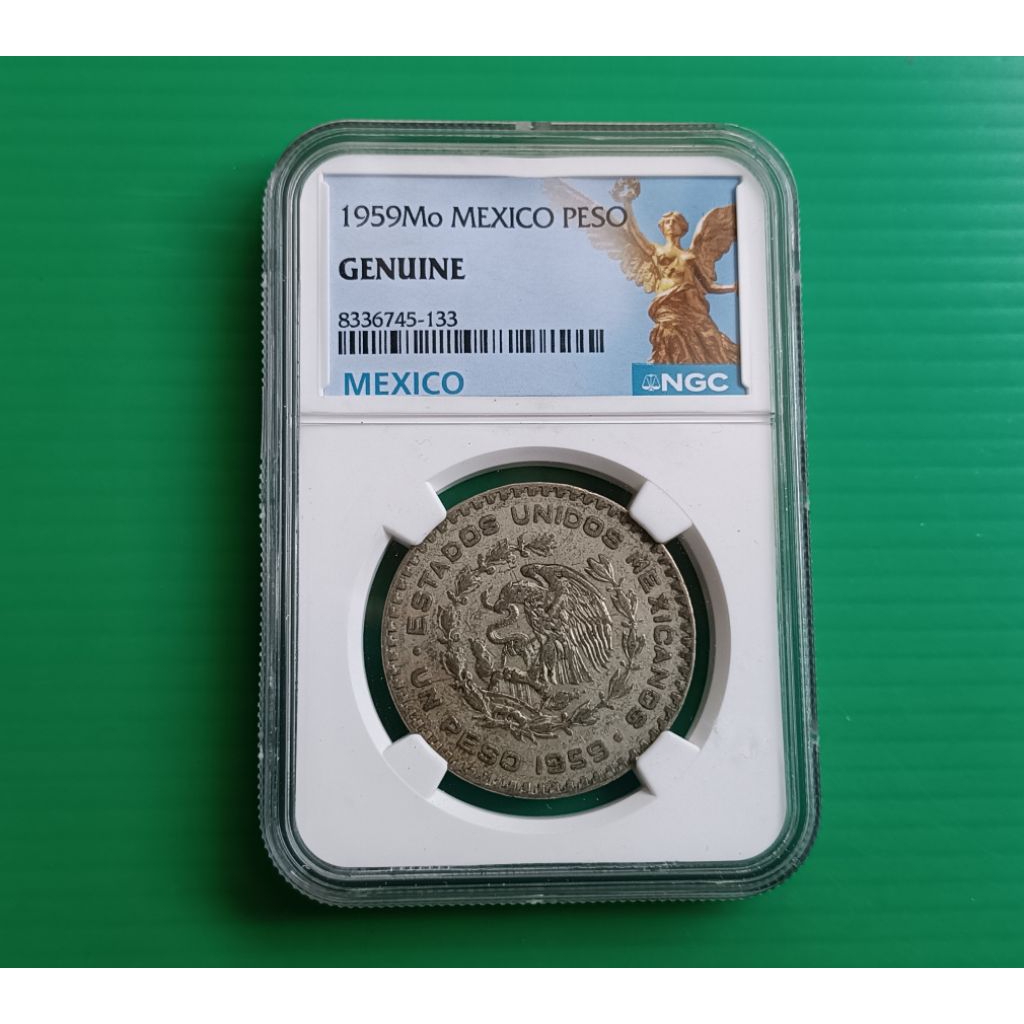 เหรียญเกรด NGC Genuine - Mexico Silver Billon 1 Peso-1959Mo