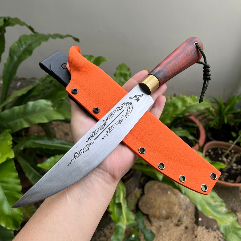 มีดควาญ Machete มีดจีหนองสอ Bowie มีดเหน็บ Camp มีดเดินป่า ใบ 8.5” ตลป. ตีร้อน ตอกลาย  คอทองเหลือง ด