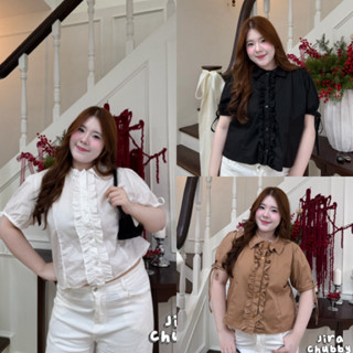 JR เสื้อคอปก แต่งระบาย แขนผูกโบว์ดึงสม็อคกำลังน่ารัก🫶🏻ไซส์ให…