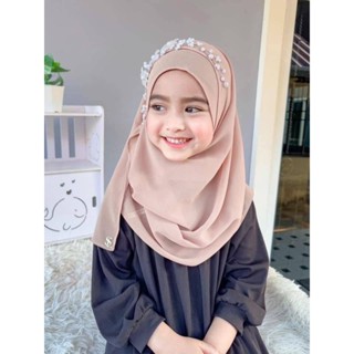 ผ้าคลุมสวมสำเร็จเด็ก ฮิญาบเด็กผ้าชีฟองปักดอกมุก ผ้าคลุมผมเด็…