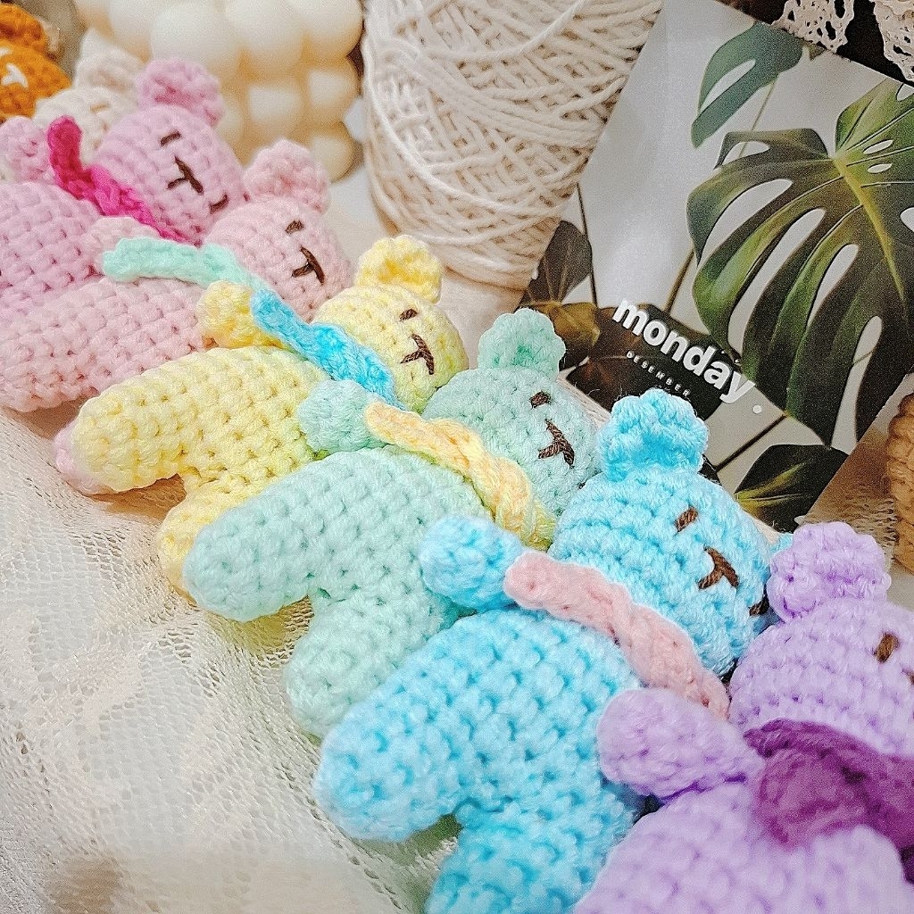 Teddy Bear Keychain 🐻  พวงกุญแจตุ๊กตาหมี 18 สี | ไหมพรมถัก