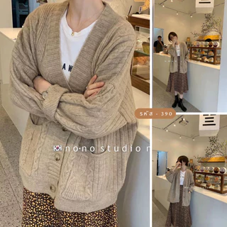Zenmoya(แขนยาว390)เสื้อคลุมไหมพรม Oversize คาร์ดิแกน แขนยาว เสื้อคลุม กันหนาว สาวอวบ คนอ้วนใส่ได้