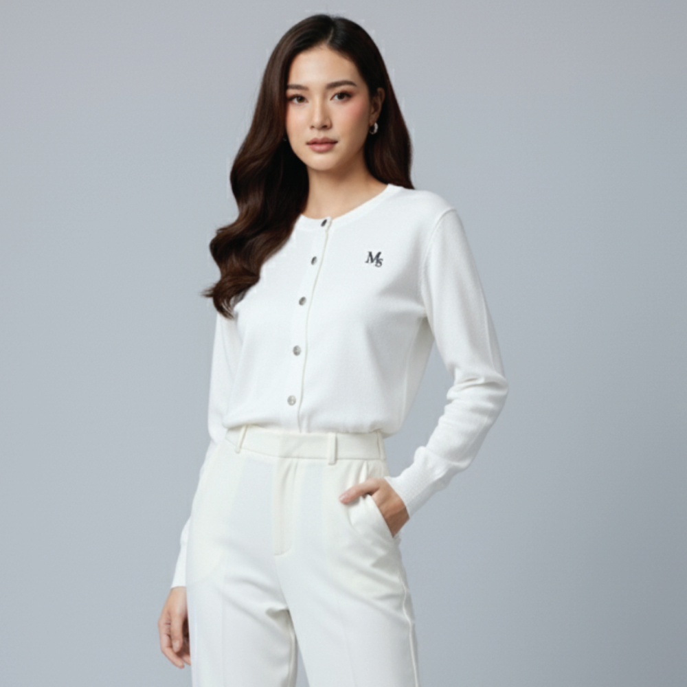 Miss office เสื้อไหมพรม แขนยาวกระดุม Miss ปักอก (MT-387) - รูปที่ 4