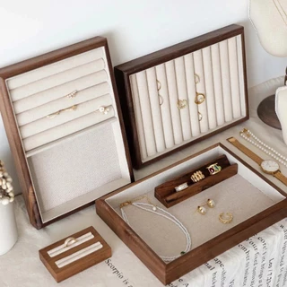 กล่องวอลนัทลายไม้ Jewellery ถาด Retro จอแสดงผล Jewellery ผู้ถือสร้อยข้อมือสร้อยคอแหวนกล่องเก็บตู้โชว์ลิ้นชัก