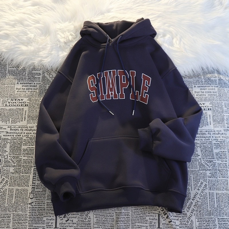 เสื้อฮู้ดกันหนาว ผ้าสำลีอย่างดี นิ่มสบายผิว เสื้อฮู้ดแขนยาว ลาย SIMPLE ใส่ได้ทั้งผู้ชายและผู้หญิง UNISEX รุ่นคู่รัก - รูปที่ 7