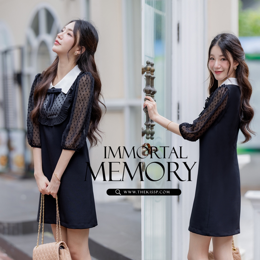 MEMORY IMMORTAL 'DRESS +FREE black ribbon pin เข็มกลัดโบดำถอดออกจากชุดได้