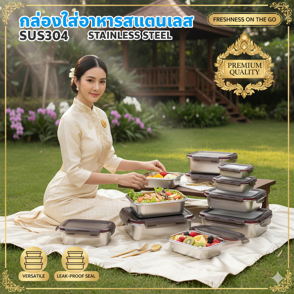 กล่องใส่อาหารสแตนเลส304 ฝาปิดซิลิโคน กล่องเก็บอุณหภูมิ ถนอมอาหาร เหมาะสำหรับใส่ของแห้ง/ของสด